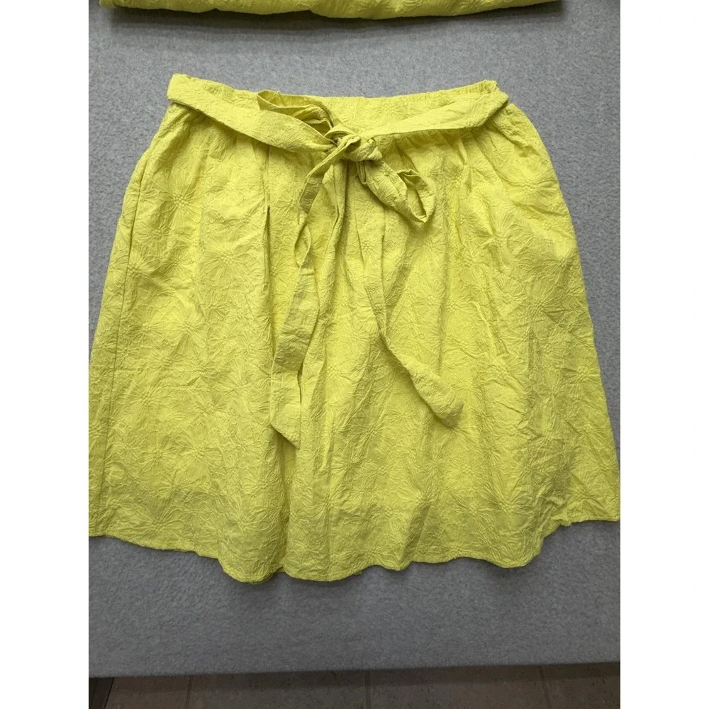 Ivy City Co Womens‎ 1X Yellow Floral Embroidered 2 Piece Skirt Set Puff Sleeve